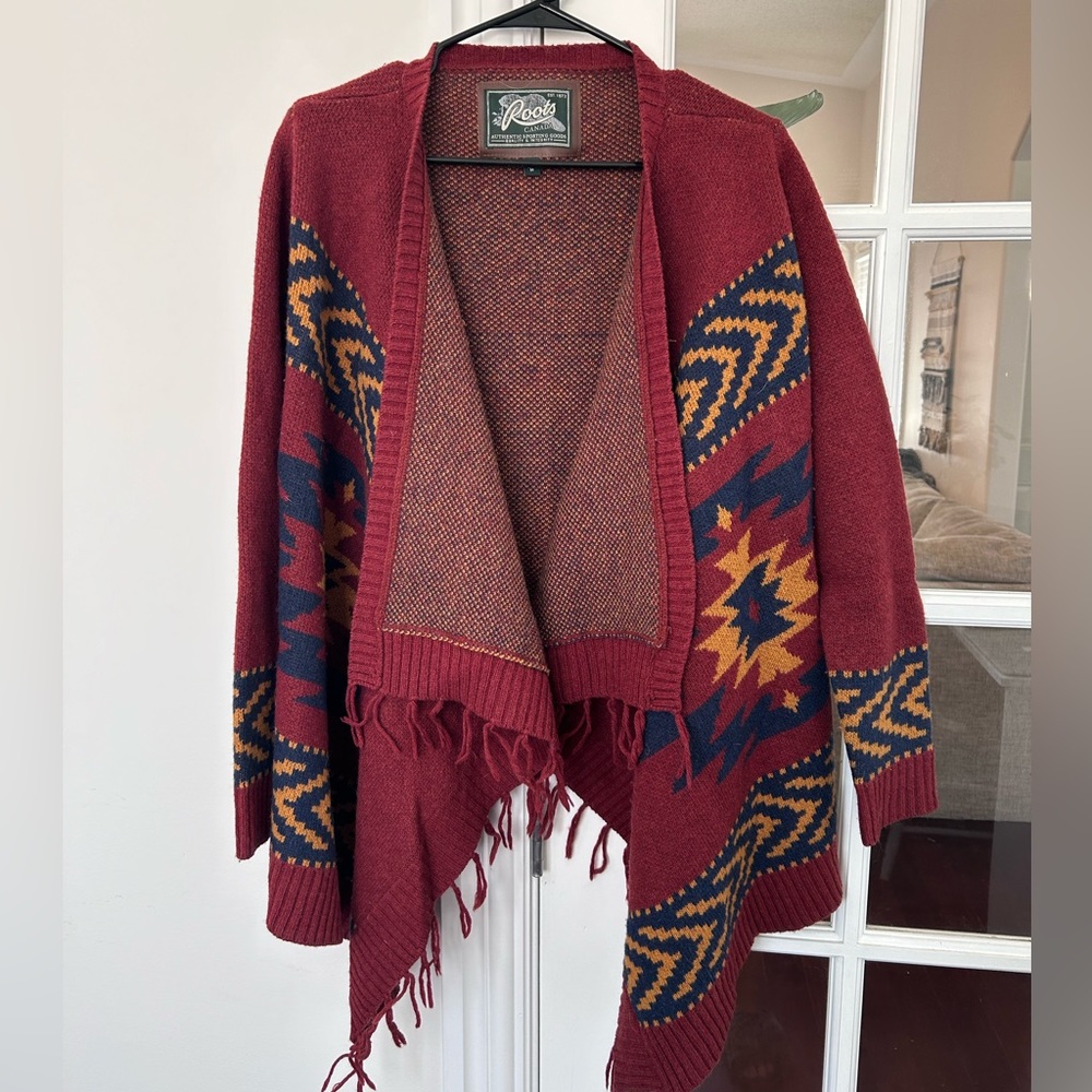 Roots Lambwool Aztec Waterfall Cardigan Sweater 💛❤️